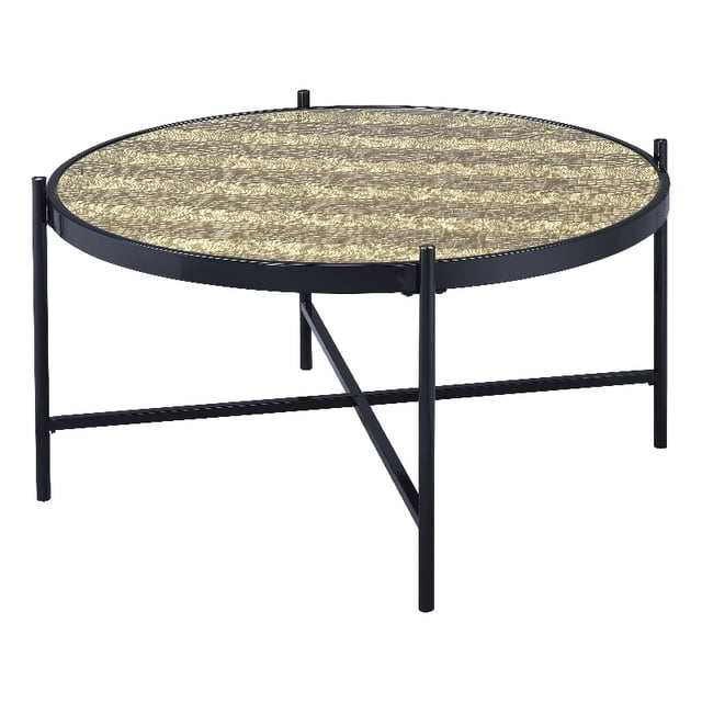 ACME Table Basse Ronde en Verre avec Dessus en Noir et Or