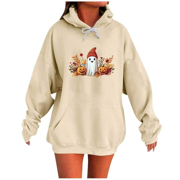 Enjoytime Hoodies for Women Halloween Ghost Cute Printed Long Sleeve Pullover Tops Fall Winter Casual Loose Crewneck Sweatshirt