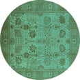 thumbnail image 1 of Ahgly Company Indoor Round Oriental Turquoise Blue Industrial Area Rugs, 3' Round, 1 of 4