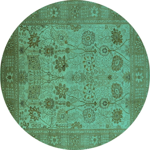 Ahgly Company Indoor Round Oriental Turquoise Blue Industrial Area Rugs, 3' Round
