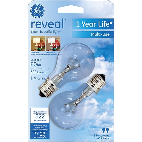 GE Reveal 60 watt Clear A15 Incandescent Ceiling Fan Bulb, 2 Pack