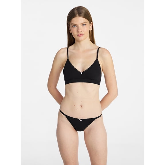 No Boundaries Cotton Pointelle Bralette and Thong Set, 2-Piece, Sizes XS-XXXL