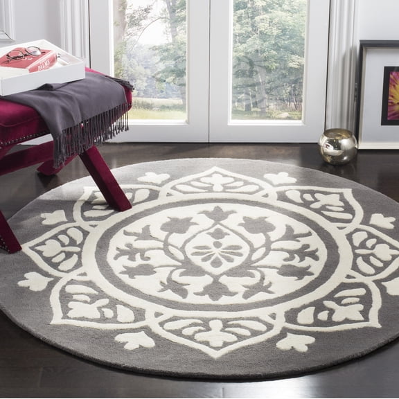 SAFAVIEH Bella Gabriel Abstract Wool Area Rug, Dark Grey/Ivory, 5' x 5' Round
