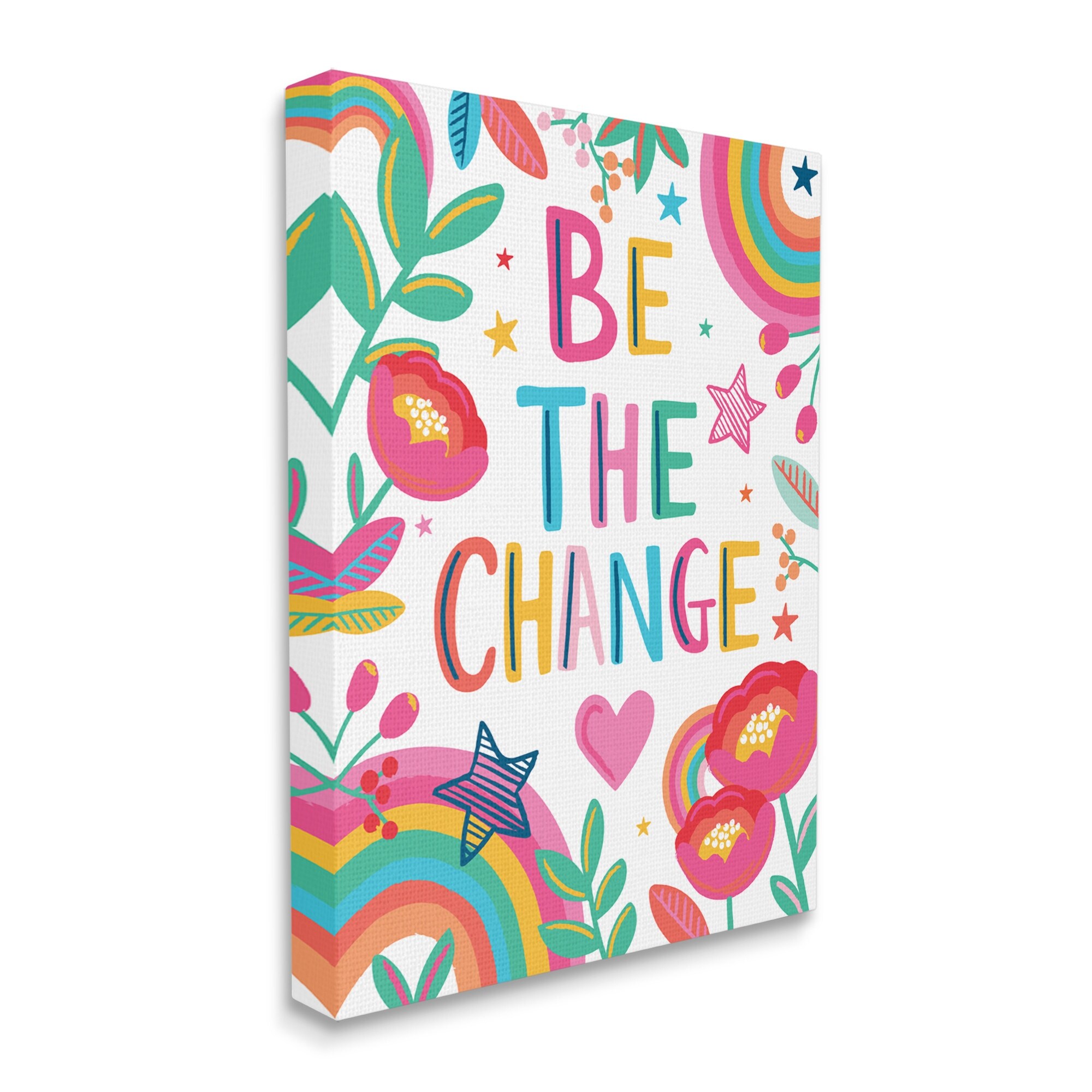 Stupell Industries Be The Change Phrase Rainbow Stars and Flowers,24 x 30,Designed by Lisa Whitebutton