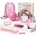 thumbnail image 1 of ElaraFit Home Juego de anillo y pelota de pilates para mujeres con 5 bandas de resistencia Kit de iniciación de elementos esenciales de entrenamiento Magic Circle de 13 pulgadas para principiantes, to, 1 of 7