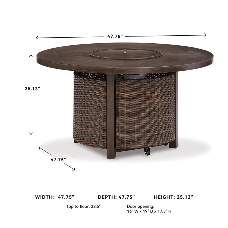 Signature Design by Ashley Paradise Trail Round Fire Pit Table in Medium Brown