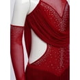 thumbnail image 6 of SiiRoh Girls Sparkly Fringe Jazz Latin Dance Leotard Ruched Mesh Drapes Cutout Bodysuit with Gloves Burgundy 12, 6 of 7