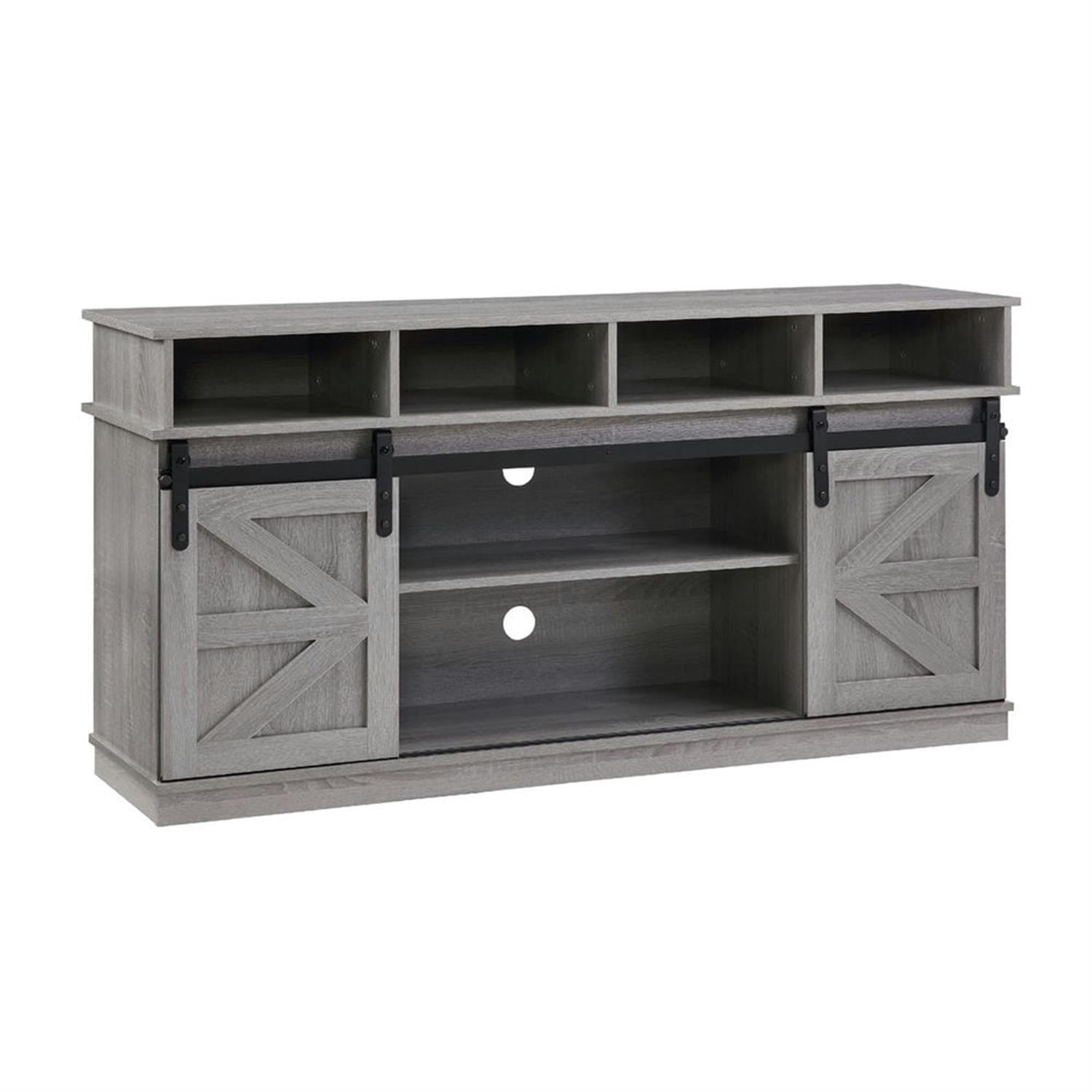 Demi Bonn Modern TV Stand with Sliding Barn Door, Farmhouse Wood Entertainment Center, Storage Cabinet Table Living Room with Adjustable Shelves for TVs Up to 65", Gray