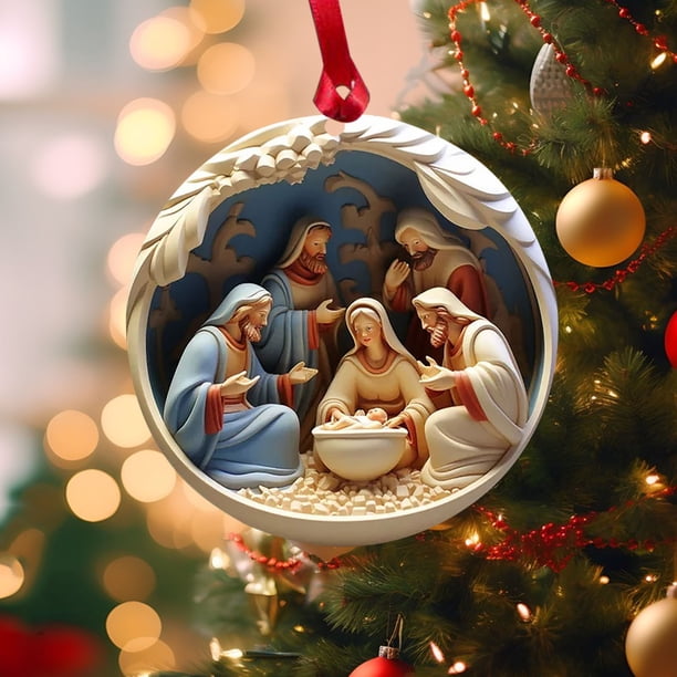 Oioii Nativity Scene Ornaments, Christmas Tree Ornaments Set, Birth of Jesus Hanging Decorations, Holy Religious Gifts, Nativity Scene Christian Gifts