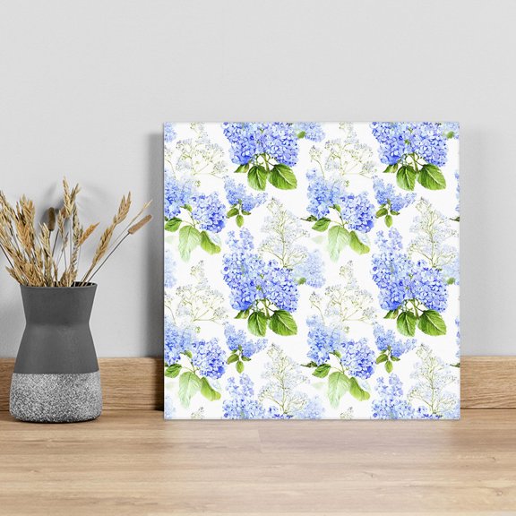 Summer Hydrangeas Wall Art Painting on Canvas, White Blue Flowers Pastoral Leaves Canvas Art Home Prints Wall Art Framed Modern Artwork for Living Room Bedroom Wall Decor 12x12in