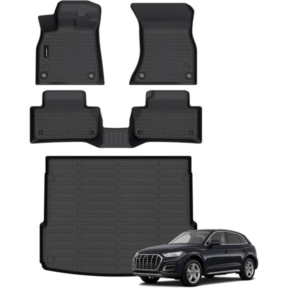 Auxko All Weather Floor Mats Cargo Mat Fit for Audi Q5/SQ5 2024-2018 TPE Rubber Liners Set All Season Guard Odorless Anti-Slip Floor Mats Cargo Liner Black