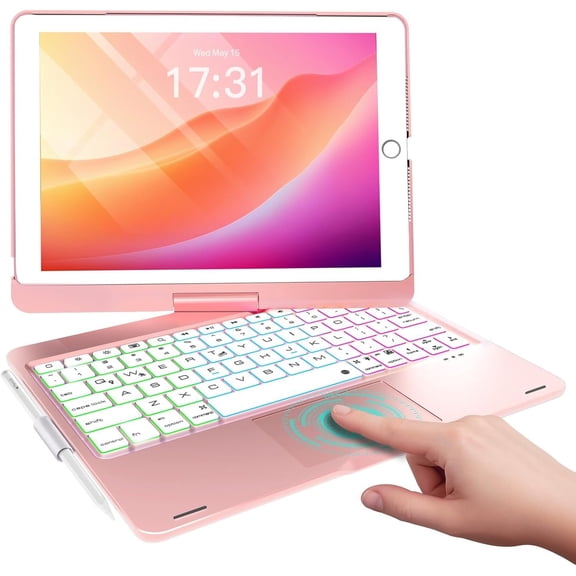 iPad 9th Generation Case with Keyboard 10.2" (2021), 360? Rotatable with Trackpad & Rainbow Backlit, iPad Keyboard case for 9th/8th/7th, iPad Air 3, iPad Pro 10.5 (Rose )