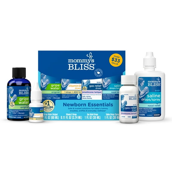 Mommy's Bliss Newborn Set, Included Gripe Water, Vitamin D, Gas Relief, Saline Drops, 4 Count
