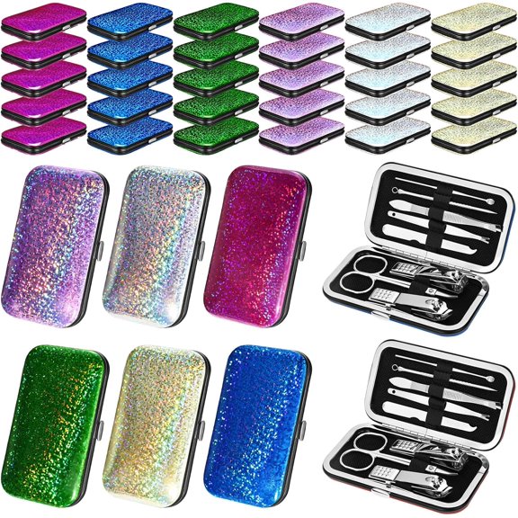 30 Sets Bulk Gifts for Women Manicure Set Bulk Professional Nail Care Kit Nail Clippers Kit 8 in 1 Stainless Steel Pedicure Set with Travel Case for Women Men(Bright Glitter)