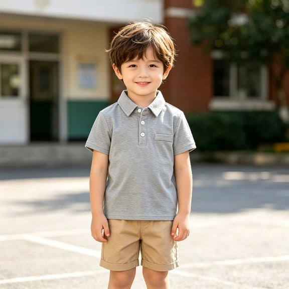 Boys Short Sleeve Polo Shirts Kids Casual Grey School Uniform Sport Shirt Girls Summer Tops 4T