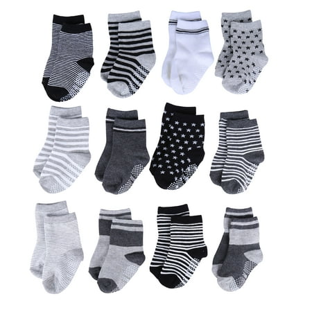 ShoppeWatch 12 Pairs Baby Toddler Socks with Grips Anti-Slip Non-Skid Grippers For Kids Infant Babies Boys 2T and 3T Walkers 12-24 and up to 36 Months