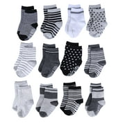 ShoppeWatch 12 Pairs Baby Toddler Socks with Grips Anti-Slip Non-Skid Grippers | Boys Crew Socks | Kids Infant 2T -3T 12-24 months BB38