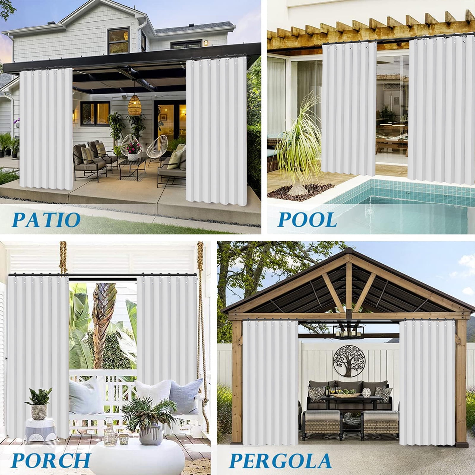 Lapalife Vertical Outdoor Curtains for Patio Waterproof with Hooks, 55"x 95" Vertical Privacy Drapes Shower Curtain Door Curtain Living Room Bedroom, 1 Panel, White