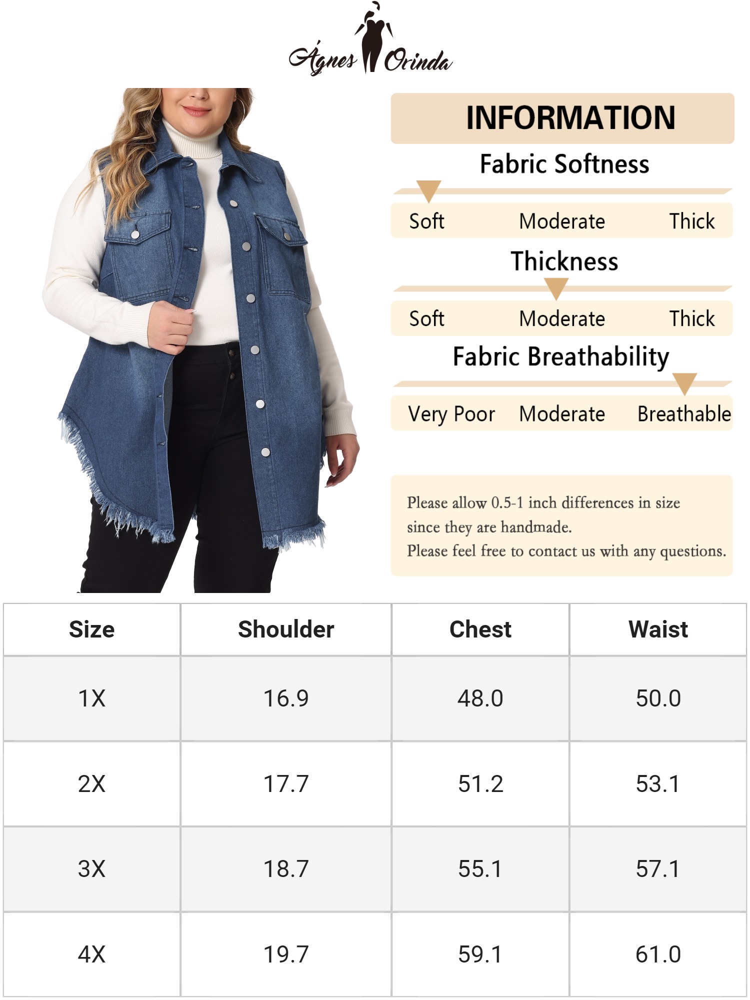 DARING DIVA Women's Plus Size Button Up Frayed Hem Shacket Jean Vest 3X Dark Blue