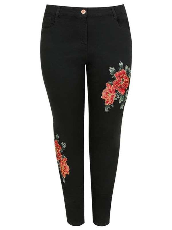 floral denim pants