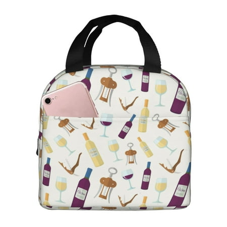 Insulated Lunch Bag for Women Men - Wine Bottle Print No.905 Leakproof Cooler Lunch Box for Women Men  Lunch Tote Bags for Work School Picnic Travel