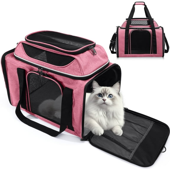 PayUSD Cat Carriers Dog Carrier for Pet Up to 17lbs, TSA Airline Approved Waterproof Top-Expandable Pet Carrier, Pink