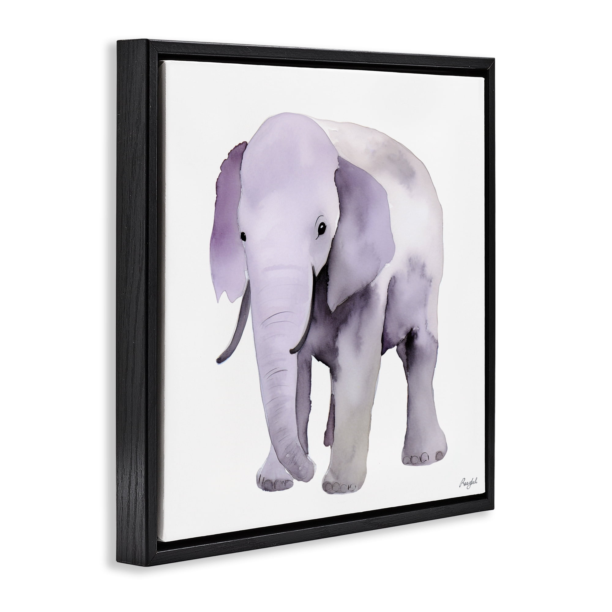 Stupell Industries Kid's Minimal Elephant Black Framed Floater Canvas Wall Art, design by Roozbeh