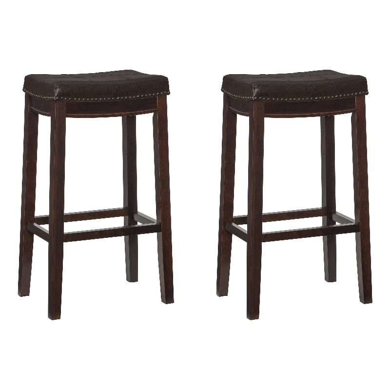 Linon Claridge Wood Set of Two Bar Stools in Brown