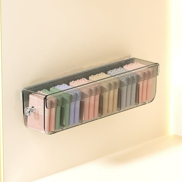 Dvkptbk Storage Chest Underwear Storage Box Socks and Underwear Storage Box Transparent Wall-Hanging Drawer Type Household Divider Punch-Free Storage Box Home Decoration
