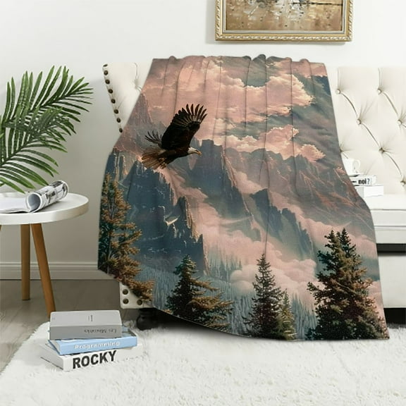Orinice Eagle Mountain Trees Warm Lightweight Blanket Soft Fleece Throw Blanket for All Seasons - Decorative Cow Gifts Blanket, Multiple Sizes Available 40x50in
