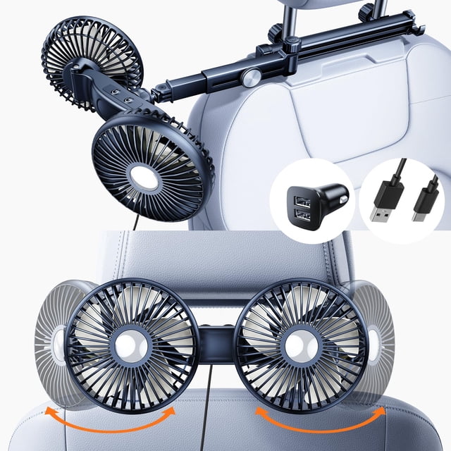 Ventilador de coche Nauttxon para niños con brazo largo retráctil para asientos traseros