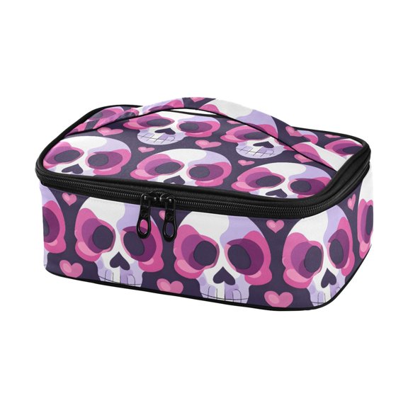 Haosy Insulated Lunch Box Reusable Small Cooler Lunch Bag Tote for Work School, Cute Skull Head and Heart