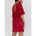 thumbnail image 3 of Niusricy Women's Sexy Sequin Mini Dress Ladies Sparkly Round Neck T-Shirt Dress Loose Casual Shiny A-line Dress Fashion Short Sleeve Open Back Tie-Up Evening Dress for Party Bar Club, 3 of 6