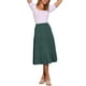 thumbnail image 2 of Faldas midi para mujer INSPIRE CHIC, sólidas, con cintura elástica, falda acampanada en capas con bolsillos, color verde ejército, 2 of 6