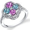 Created Pink Sapphire and Swiss Blue Topaz Clover Ring Sterling Silver Sizes 5 to 9