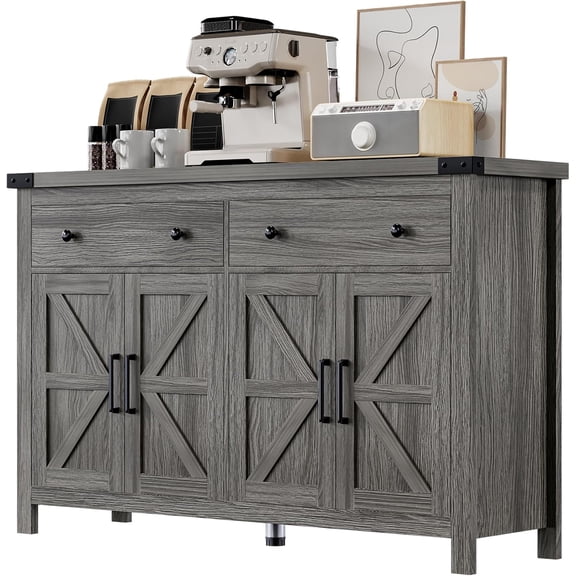 Winkalon 55'' Kitchen Sideboard Buffet Cabinet, 4-Doors 2-Drawers Farmhouse Storage Cabinet with Adjustable Shelves, Grey