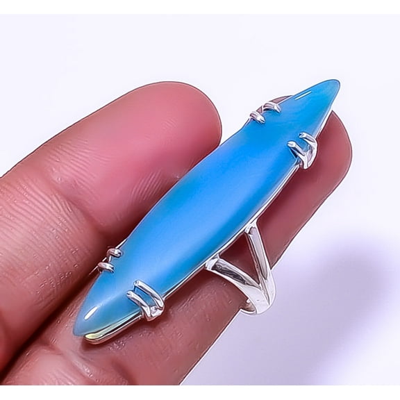 Chalcedony - Brazil 925 Sterling Silver Solitaire Ring 9.5 R7919-410, Gemstone Silver Jewelry, New Year Sale, Valentin's Day Gift