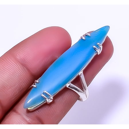 Chalcedony - Brazil 925 Sterling Silver Solitaire Ring 9.5 R7919-410, Gemstone Silver Jewelry, New Year Sale, Valentin's Day Gift