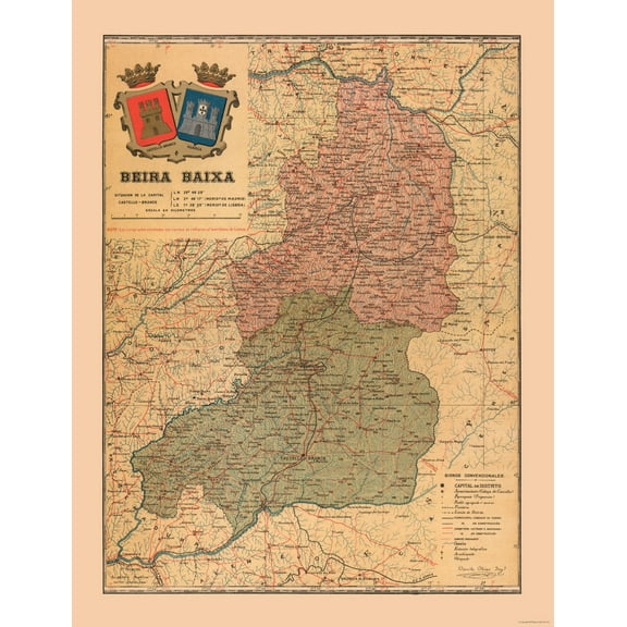 Historic Map - Portugal Beira Baixa - Martine 1904 - 23 x 29.87 - Vintage Wall Art