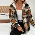 thumbnail image 5 of Women's Fashion Casual Loose-Fitting Long-Sleeved Plaid Print Hooded Jacket Baseball Jacket for Fall and Streetwear Style,Khaki,XL, 5 of 7