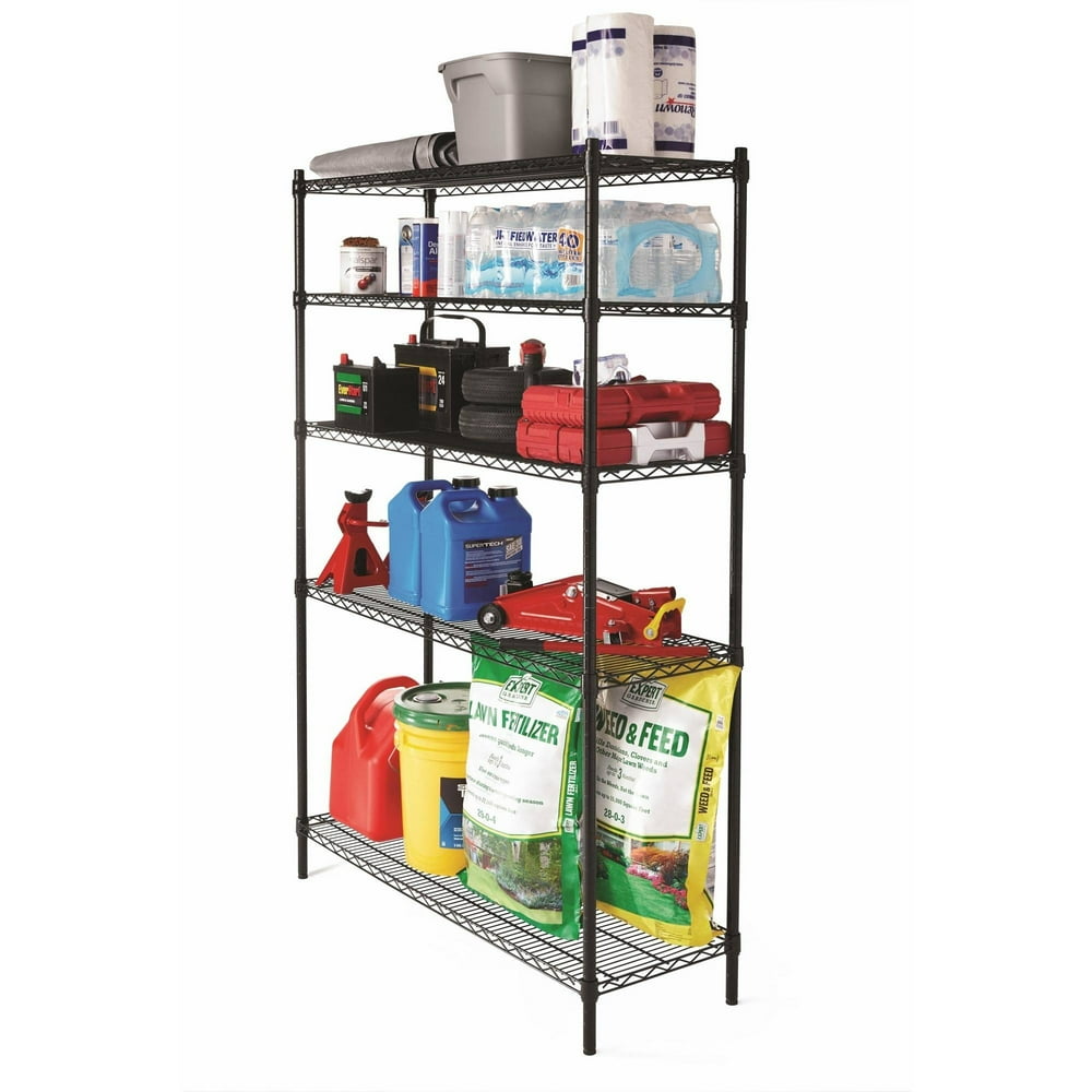 Hyper Tough 5 Shelf Heavy Duty Wire Shelving Unit, Black, 16"Dx 48"Wx72