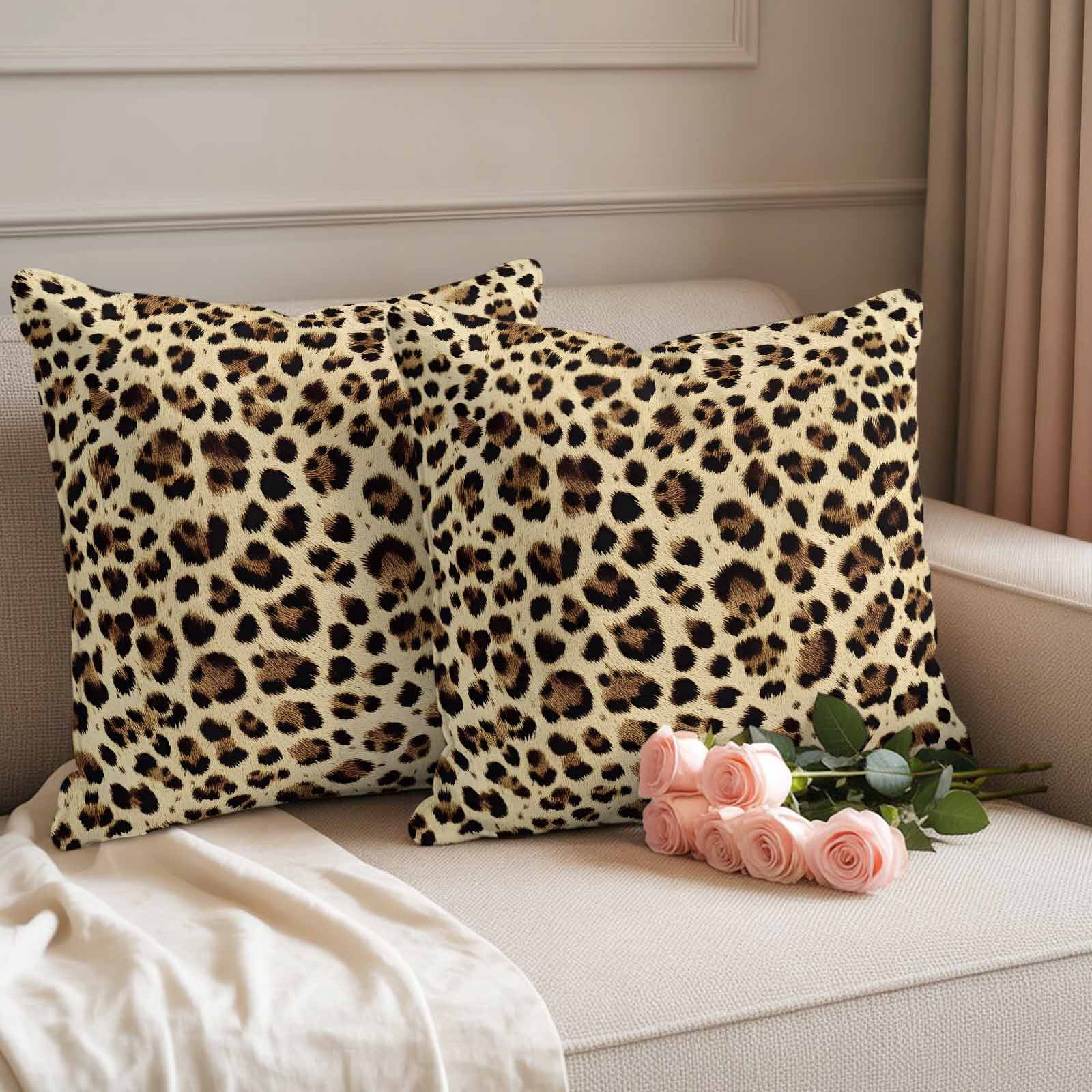 Leopard Printed Waterproof Outdoor Pillow Covers 16''x16'' Set of 2, Patio Furniture Cushion Covers for Chairs, Modern Animal Fur Patterns Decorative Pillow Cases for Garden/Pool/Beach