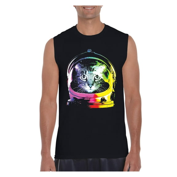 MmF - Men's Graphic T-Shirt Sleeveless, up to Men Size 3XL - Space Cat