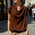 thumbnail image 5 of IUYRTFE Women's Draped Cowl Neck Short Sleeve Satin Blouse – Elegant Solid Color Summer Top for Office and Casual Daily Wear, 5 of 7