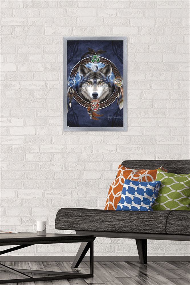 Brigid Ashwood - Celtic Wolf Guide Wall Poster, 14.725" x 22.375", Framed