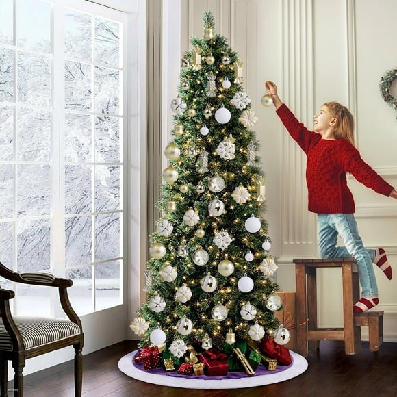 46PCS Christmas Tree Balls Ornaments - Christmas Party Decorations Indoor, Christmas Decorations Shaped Hollow Painted Christmas Ball Gift Box Set Christmas Tree Decorative Hangings