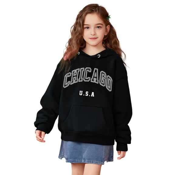 Kids Hoodie Chicago City Letter Print Hoodies Casual Long Sleeve Hoodie Sweatershirt Pullover Fall Winter Clothes 8-10 Years Toddler Girl Clothes Kids Clothes