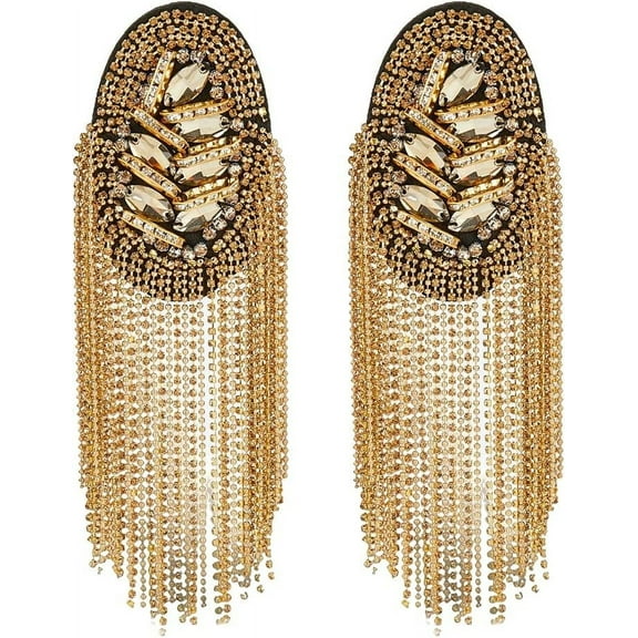 1 Box 2Pcs Detachable Iron Tassel Epaulettes Retro Rhinestone Shoulder Badges with Cloth Findings & Pin Platinum & Golden 185x54x14.5mm