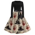 thumbnail image 2 of Halloween Dresses for Women Bat Candy Long Sleeve Cocktail 1950s Cute Dress Crew Neck Hepburn Funny Vintage Tea Length Dress with Belt 4XL, 2 of 6