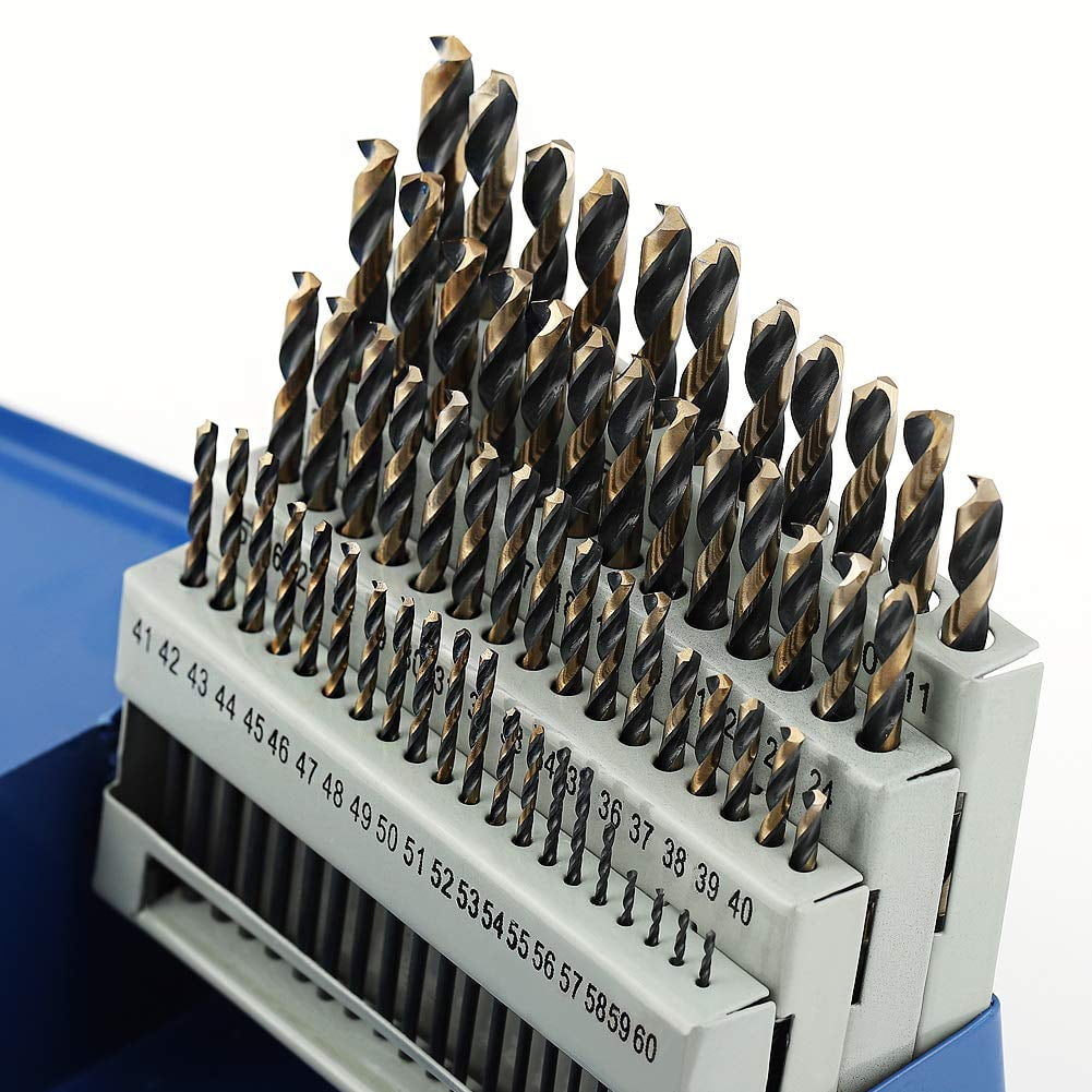 COMOWARE Number Size Drill Bit Set 60pcs Jobber Length Drill Bits Wire Gauge 1 to 60 Black and Gold Finish 135 Split Point High Speed Steel with Metal Indexed Storage Case Walmart